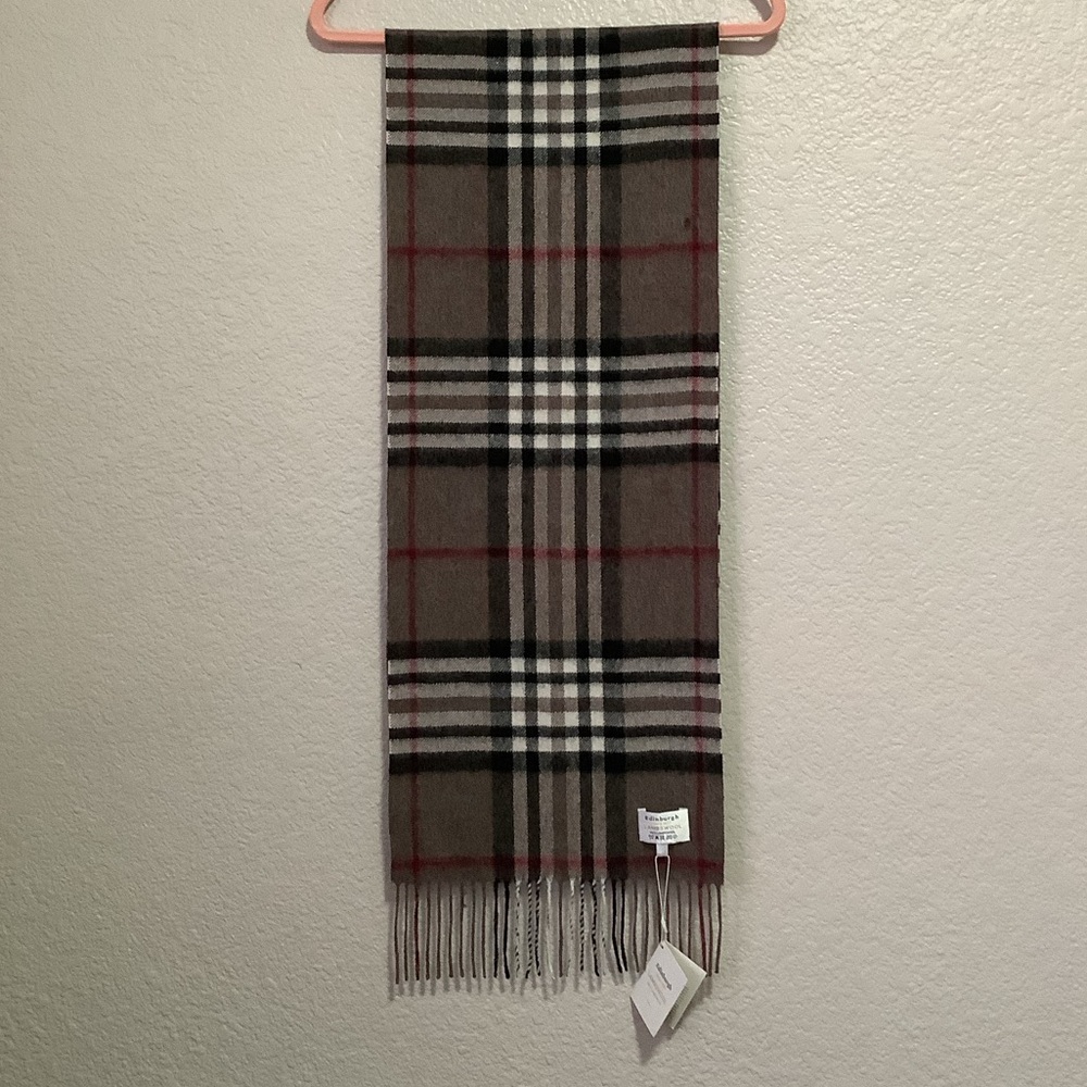 Edinburgh Lambswool Classic Brown Red Plaid Men's Scarf 100% Lambswool NWT